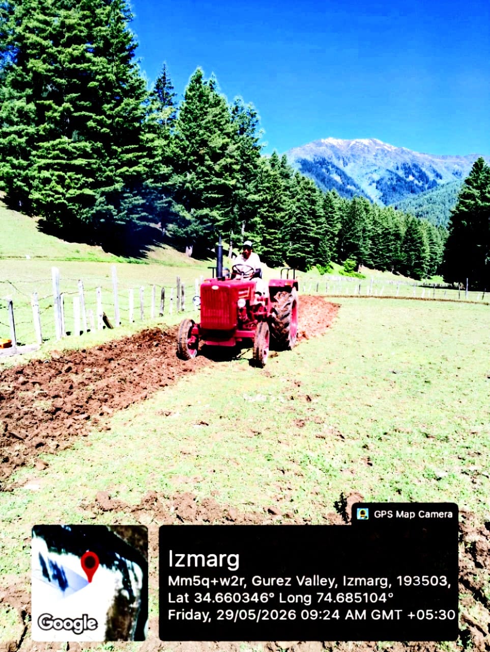 Farmer using CHC tractor at Izmarg, Gurez Valley