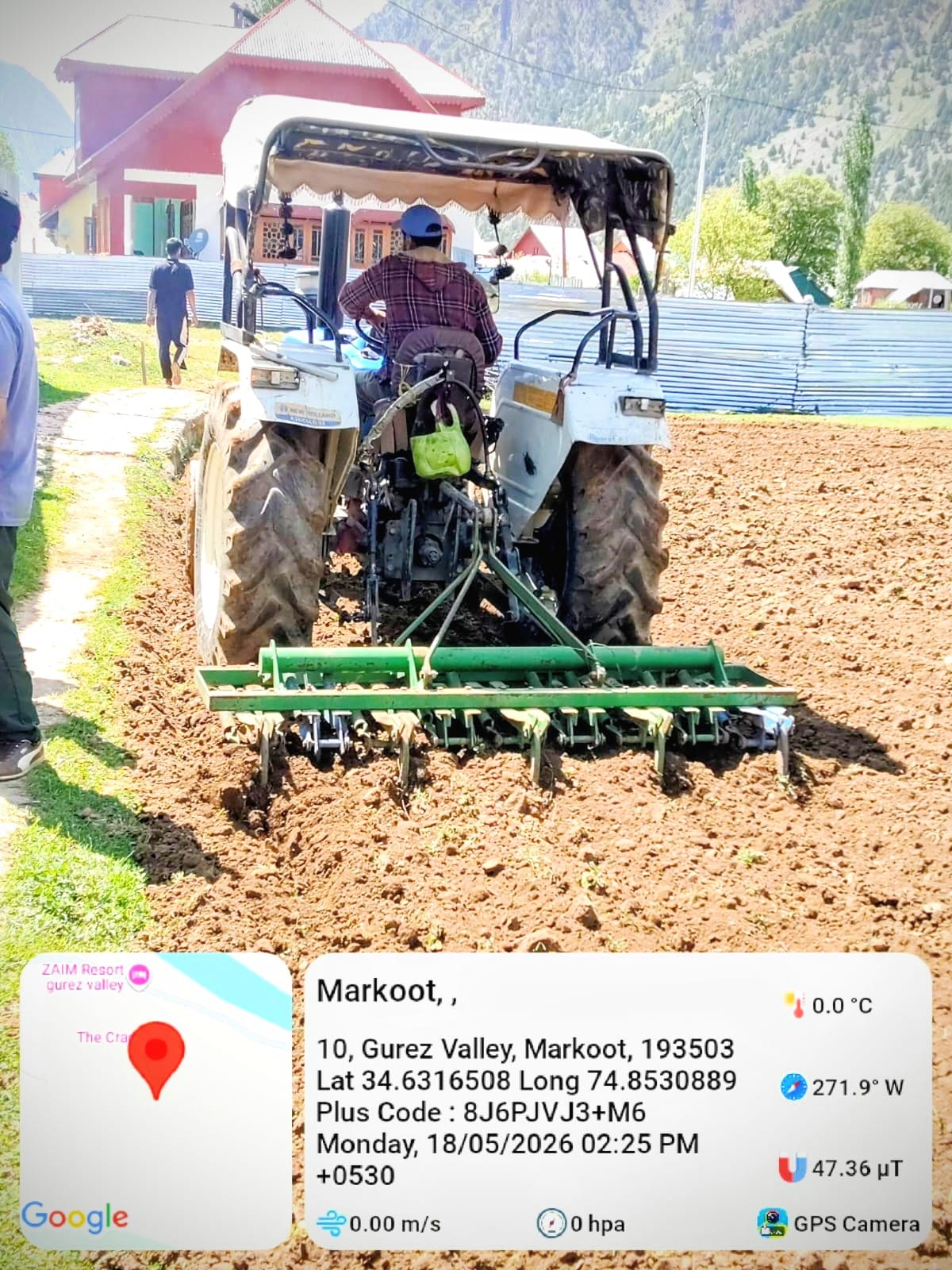 Farmer using CHC tractor with cultivator at Markoot, Gurez Valley