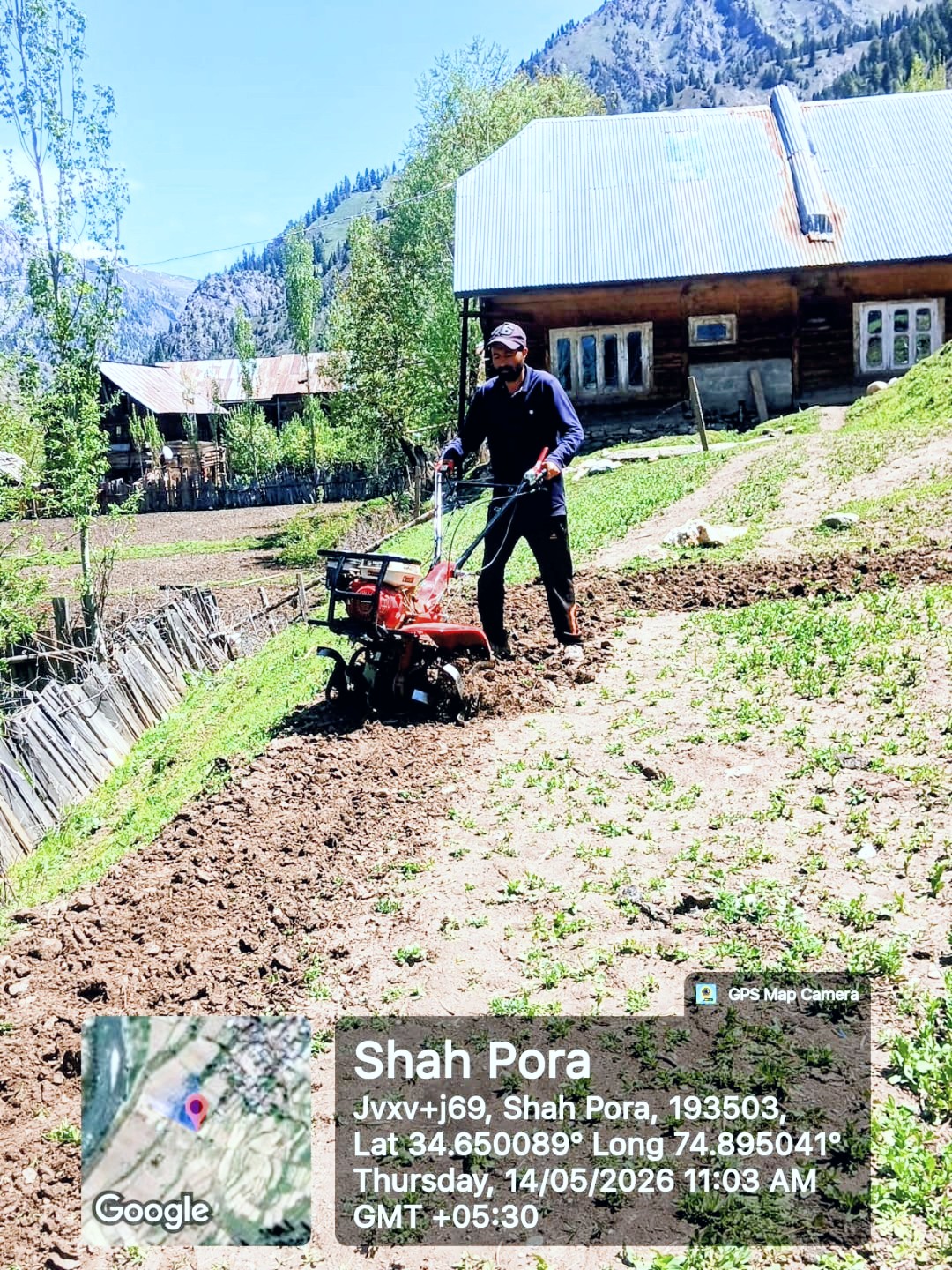 Farmer using CHC power tiller at Shah Pora, Gurez Valley